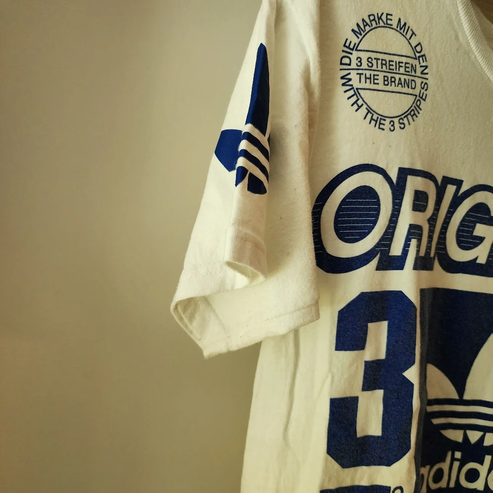 Adidas Small T Shirt Vintage 70s Blue‎ White A10